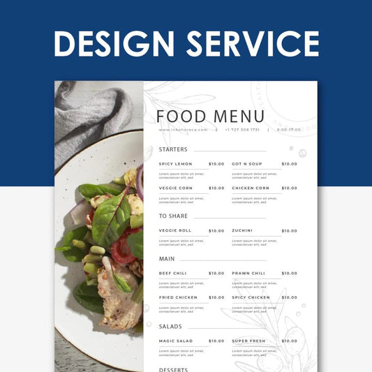 Design Service, Creation of Customised Menu Sheets, Unique Menu Design for Restaurants